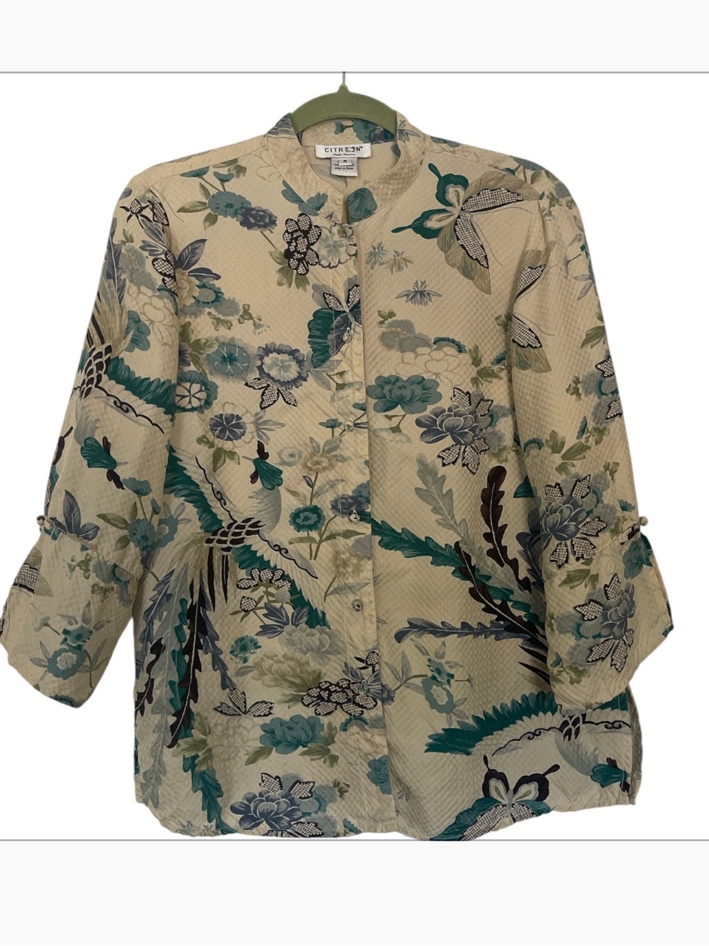 Citron Santa Monica Oriental Style Silk Blouse Size Medium